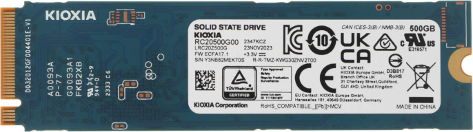 Накопитель SSD 500GB Toshiba Kioxia Exceria G2 M.2 2280, PCI-E 3x4, NVMe [R/W - 2100/1700 MB/s] BiCS FLASH TLC LRC20Z500GG8