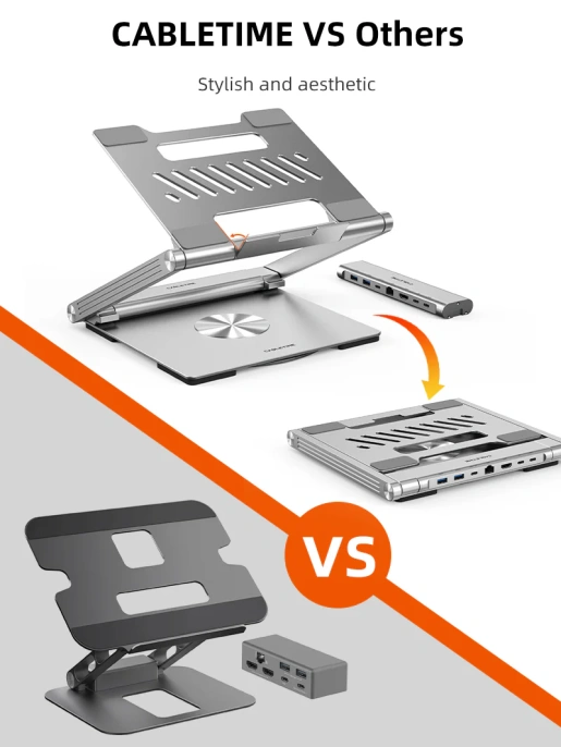 Подставка CABLETIME CS51S (CT-LSH01-AS) для ноутбука с вращением на 360° и концентратором 6-в-1