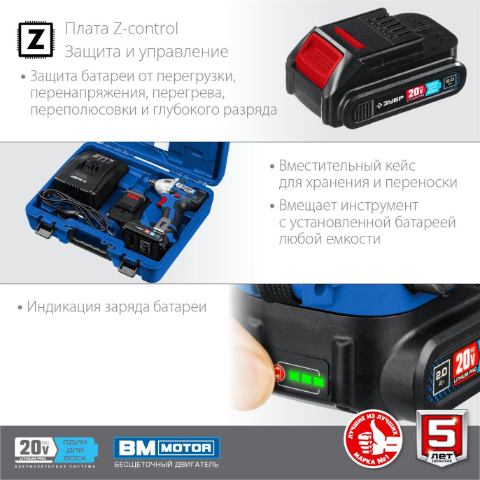 Ударный гайковерт Зубр GB-250-22, 2Ач,  с двумя аккумуляторами