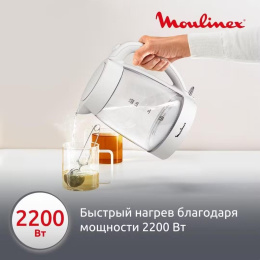  Стеклянный чайник MOULINEX BY2S01F0, 1.7л, 2200Вт, белый