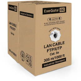 Кабель ExeGate UTP4-C5e-CCA-S26-IN-PVC-GY-305 UTP 4 пары кат.5e CCA, 0.41мм (26AWG), 305м, серый, PVC EX261518RUS