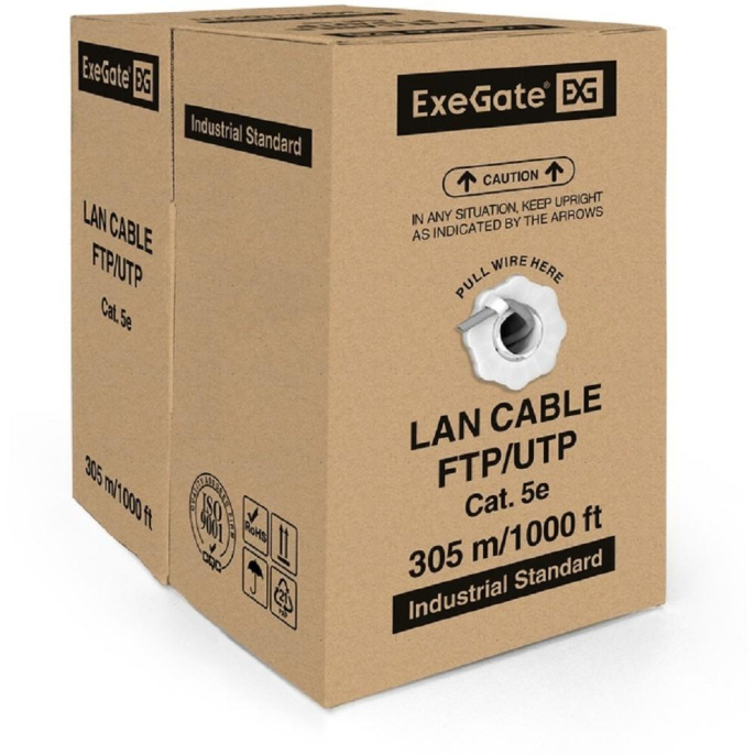Кабель ExeGate UTP4-C5e-CCA-S26-IN-PVC-GY-305 UTP 4 пары кат.5e CCA, 0.41мм (26AWG), 305м, серый, PVC EX261518RUS