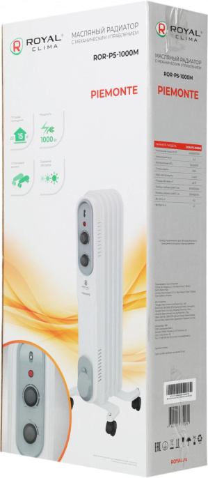 Радиатор масляный Royal Clima PIEMONTE ROR-P5-1000M 1000Вт белый/серый