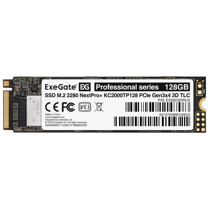 Накопитель SSD M.2 2280 PCIe 128GB ExeGate NextPro+ KC2000TP128 (PCIe Gen3x4, NVMe, 22x80mm, 3D TLC) EX282320RUS