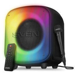 Беспроводная колонка Sven PS-555 Черный SV-022808 65 Вт, 45-20000 Гц, соединение: Bluetooth, проводной 3.5 mm jack , питание: aккумулятор: 7.4 В, 4000 мАч 29.6 Втч , USB Type-C: DC 5 V