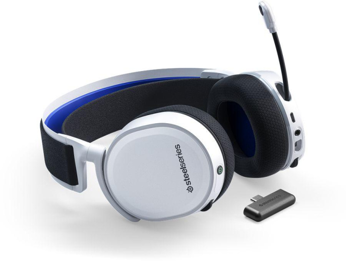 Гарнитура игровая SteelSeries Arctis 7P+, для компьютера и игровых консолей, мониторные, радио, белый / черный [61471]