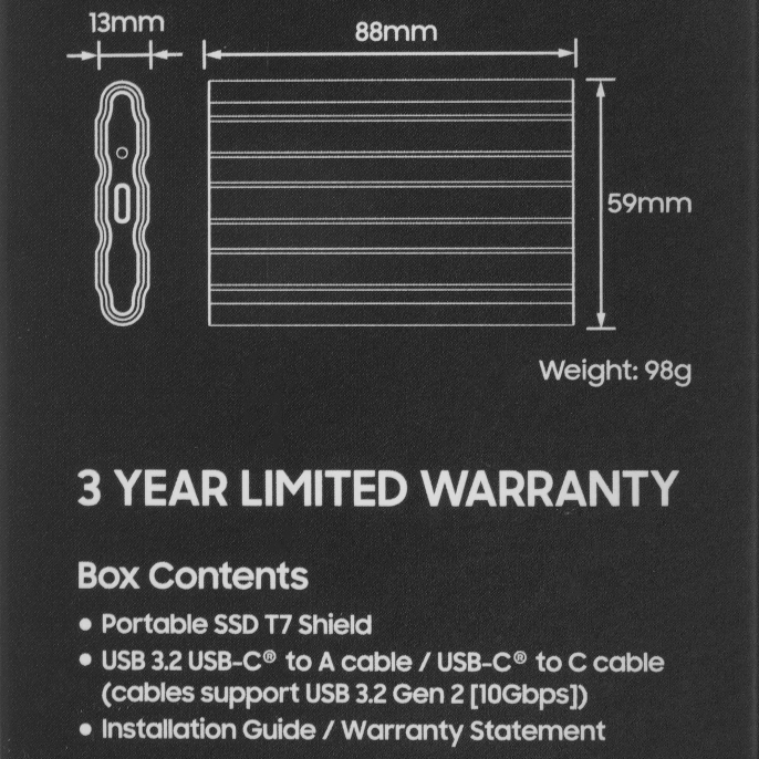 Внешний накопитель Samsung T7 Shield 1TB MU-PE1T0K/WW (бежевый), USB-C, запись - 1000МБ/с, чтение - 1050МБ/с