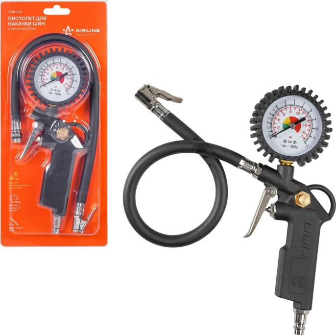 Пистолет для накачки шин с манометром Airline 12BAR ATBU003