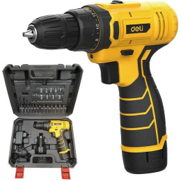 Дрель-шуруповерт аккумуляторная Deli DL-DZ12-6A2 1 АКБ*2Ач+ЗУ, 12В, 30Нм, набор оснастки 24 предмета, кейс