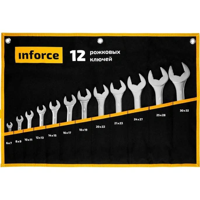 Набор рожковых ключей 12 предметов Inforce, Сталь Cr-V, 6-32мм, профессиональный, 06-05-44