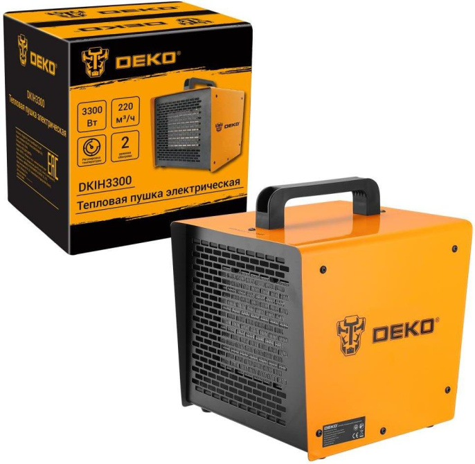 Электрическая тепловая пушка DEKO DKIH3300, 3.3кВт, желтый [082-1009]