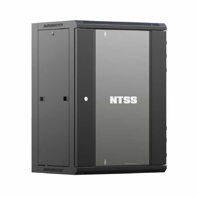 NTSS Шкаф настенный телекоммуникационный NTSS W 18U 600х600х964мм, 2 профиля 19, дверь стеклянная, боковые стенки съемные, задняя стенка, разобранный, черный RAL 9005 NTSS-W18U6060GS-BL