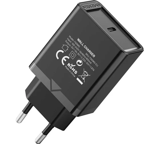 Сетевое зарядное устройство Vention на 1 порт USB C QC 4.0 Чёрный FADB0-EU