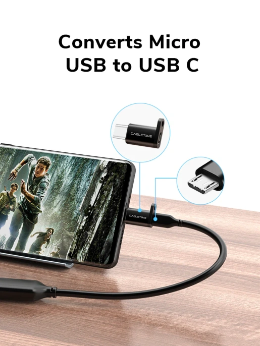Адаптер CABLETIME CP72B (CT-OTG-CMBF-ABL) USB-C Male to USB2.0 Micro B Female OTG С петлей Lanyaed. Алюминий