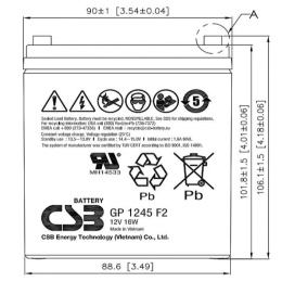 Батарея для ИБП CSB GP1245 12V16W 12В 4.5Ач (14403368)
