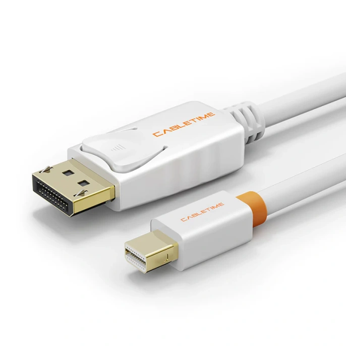 Кабель CABLETIME CD41H (CT-AV588-02G-W1) 1 м, Mini DisplayPort - DisplayPort, адаптер Cabletime Mini DP - DP, 4K, белый