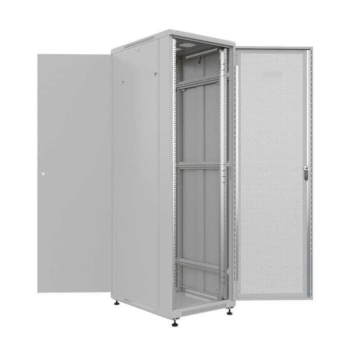 NTSS Шкаф напольный универсальный серверный NTSS R 18U 600х800мм, 4 профиля 19, двери перфорированная и сплошная металл, боковые стенки съемные, регулируемые опоры, разобранный, серый RAL 7035 NTSS-R1