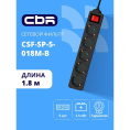 CBR Сетевой фильтр CSF SP-5-018M-B, 10A, 5 евророзеток, защита от детей, 3x0.75 мм2, медь, 1.8 м, чёрный