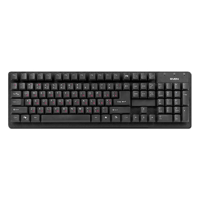 Клавиатура Sven Standard 301 White USB SV-03100301UW Переходник USB влагоустойчивая конструкция, традиционная раскладка, клавиша вызова калькулятора, комфортный, тихий и четкий ход клавиш