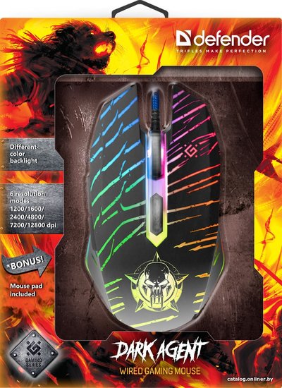Манипулятор Defender Dark Agent Gaming Mouse GM-590L RTL USB 6btn+Roll 52590