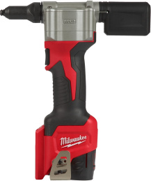 Аккумуляторный заклепочник Milwaukee M12 BPRT-201X (4933464405) (назначение: ремонт/строительство, используемый крепеж: вытяжная заклепка, диаметр крепежа: 4.8 мм, амплитуда хода: 20.32 мм, 12 В, максимальная сила тяги: 9000 Н, сменные насадки)