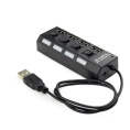 Разветвитель USB2.0 Gembird 4xUSB, блок питания 2А, подсветка и выкл, кабель USB 55см, черный UHB-U2P4-02A
