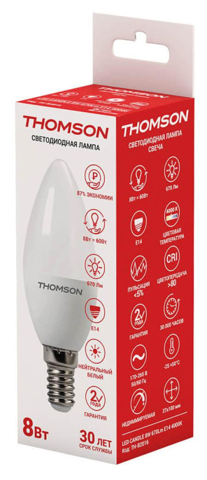 Лампа LED Thomson E14,  свеча, 8Вт, TH-B2016, одна шт.