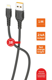 Кабель GoPower GP06L USB m -Lightning m 1.0м 2.4A ПВХ черный 1/200/800 00-00022784