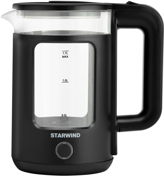 Чайник электрический Starwind SKG1053 1.7л. 1800Вт черный корпус: стекло