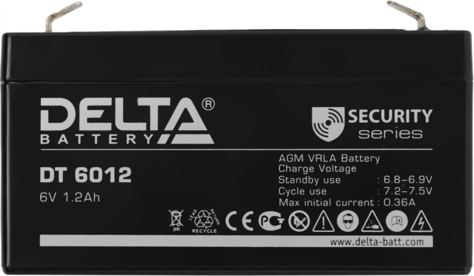 Аккумуляторная батарея 6V/1.2Ah Delta DT 6012 97/24/51(56), 0.29кг, 5лет, F1  