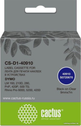 Картридж ленточный Cactus CS-D1-40910 40910 черный на прозрачном 9x7 для Dymo LM160/210D/280/PnP 420P/500TS/Rhino Pro 6000/5200/4200 без чипа