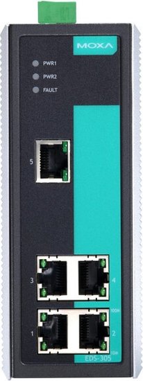 Промышленный неуправляемый коммутатор MOXA EDS-305-T, 5 портов 10/100BaseT X , IP30, от -40 до 75°C, DIN-Rail