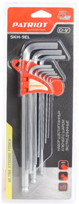 Набор ключей PATRIOT SKH-9EL шестигранные с шаром экстра длинные 15-10мм CRV 9 шт 350002006
