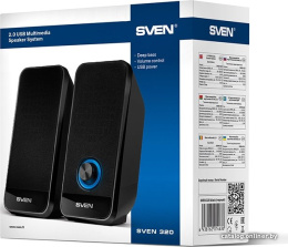 Акустика Sven 320 Black SV-014636 настольная, исполнение: 2.0, выходная мощность RMS : 6 Вт 2х3 Вт , частотный диапазон: 80-20000 Гц, размеры динамиков: Ø 60, питание: USB/DC