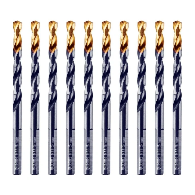 Сверло по металлу Golden Tip 5 мм, HSS-Tin, 10 шт, DIN 338 Denzel 717213