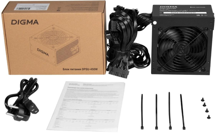 Блок питания Digma DPSU-450W, 450Вт, 120мм, черный, retail