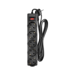 CBR Сетевой фильтр CSF 2505-3.0 Black PC, 5 евророзеток, длина кабеля 3 метра, цвет чёрный пакет