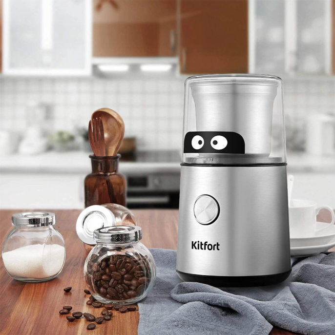 Кофемолка Kitfort КТ-7123 200Вт сист.помол.:ротац.нож вместим.:85гр нержавеющая сталь