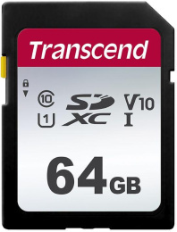 Карта памяти SDXC UHS-I U1 Transcend 300S 64 ГБ, 100 МБ/с, Class 10, TS64GSDC300S, 1 шт., без адаптера