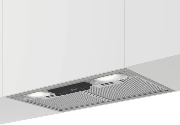 Встраиваемая вытяжка Indesit INAE 52FLS X, управление кнопочное, 2 мотора, серебристый [869890500050]