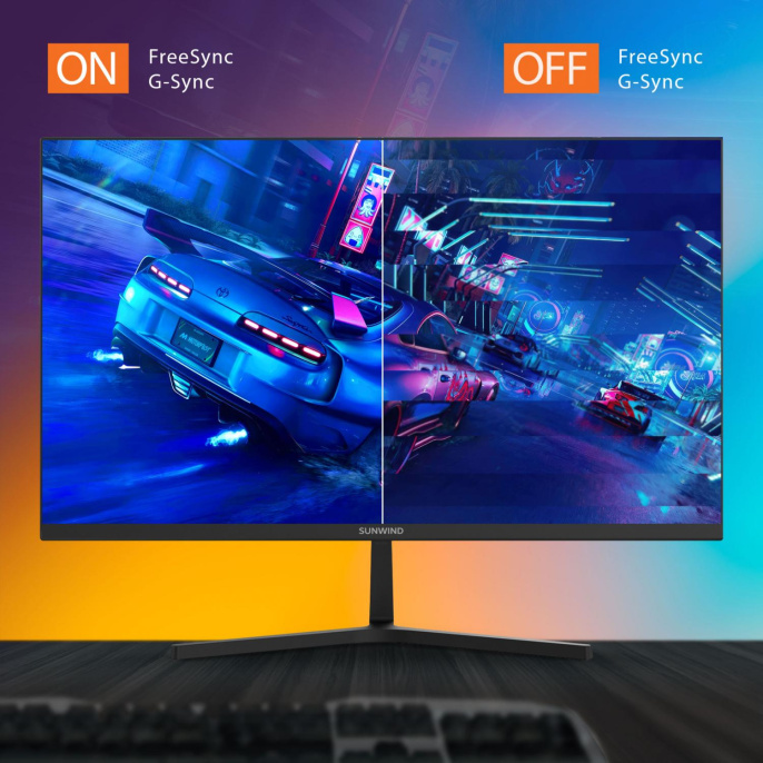 Монитор SunWind 23.8" SM-24FI221 черный IPS LED 16:9 HDMI M/M матовая 250cd 178гр/178гр 1920x1080 100Hz G-Sync VGA DP FHD 3.0кг