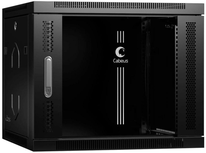 Cabeus SH-05F-9U60/45-BK Шкаф телекоммуникационный настенный 19" 9U 600x450x501mm (ШхГхВ) дверь стекло, цвет черный (RAL 9004)