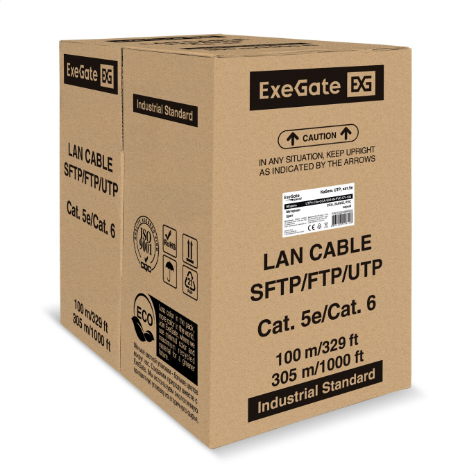 Кабель ExeGate Special UTP4-C5e-CCA-S24-IN-PVC-GY-100 UTP 4 пары кат.5e CCA, 0.48мм 24AWG , 100м, серый, PVC EX301085RUS