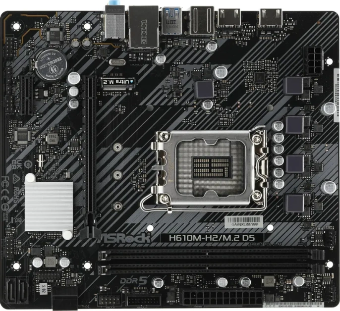 Материнская плата ASRock H610M-H2/M.2 D5, Socket 1700, Intel®H610, 2xDDR5-4800, HDMI+HDMI, 1xPCI-Ex16, 1xPCI-Ex1, 4xSATA3, 1xM.2, 8Ch Audio, GLan, 4+2 xUSB2.0, 2+2 xUSB3.2, 1xPS/2, mATX, RTL