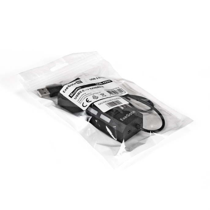 USB-Хаб концентратор 4-в-1 ExeGate DUB-42SW кабель-адаптер USB2.0 -- 4xUSB2.0, кнопки включения/отключения для каждого порта, Plug&Play, черный EX293977RUS