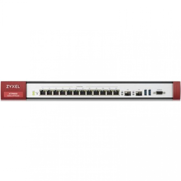 Межсетевой экран/ ZYXEL ZyWALL ATP800 Firewall Rack, 12 configurable LAN / WAN ports GE, 2xSFP, 2xUSB3.0, AP Controller 2/130 , Device HA Pro, with support for Sandbox and Botnet Filter, with a 1 year Gold subscription full UTM-functionality and cont (ATP