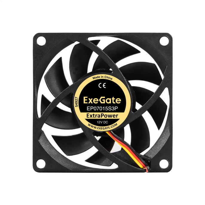 Вентилятор 12В DC ExeGate ExtraPower EP07015S3P (70x70x15 мм, Sleeve bearing (подшипник скольжения), 3pin, 3000RPM, 27dBA) EX297039RUS