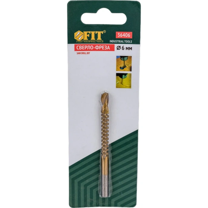 Сверло-фреза универсальное (6 мм; титановое покрытие) FIT IT 36406