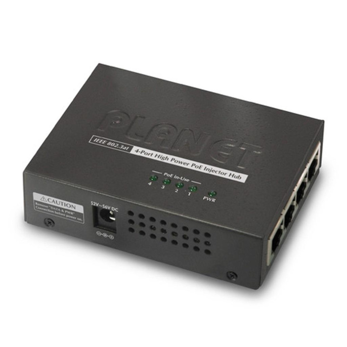 Инжектор PLANET 4-Port 802.3at 30W High Power over Ethernet Injector Hub - 120W External Power Adapter HPOE-460