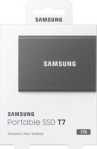 1ТБ Внешний диск SSD Samsung T7 MU-PC1T0T/WW, USB-C, запись - 1000МБ/с, чтение - 1050МБ/с, черный